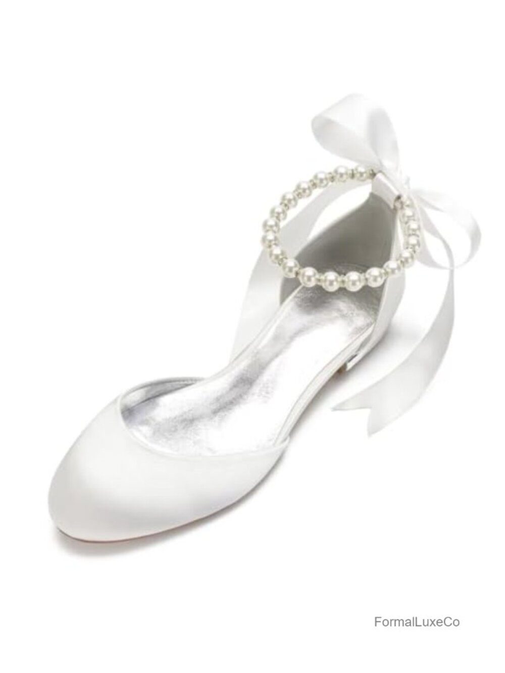 Satin Pearl Ballet Flats for Bride Wedding Dress Shoes Special Occasion